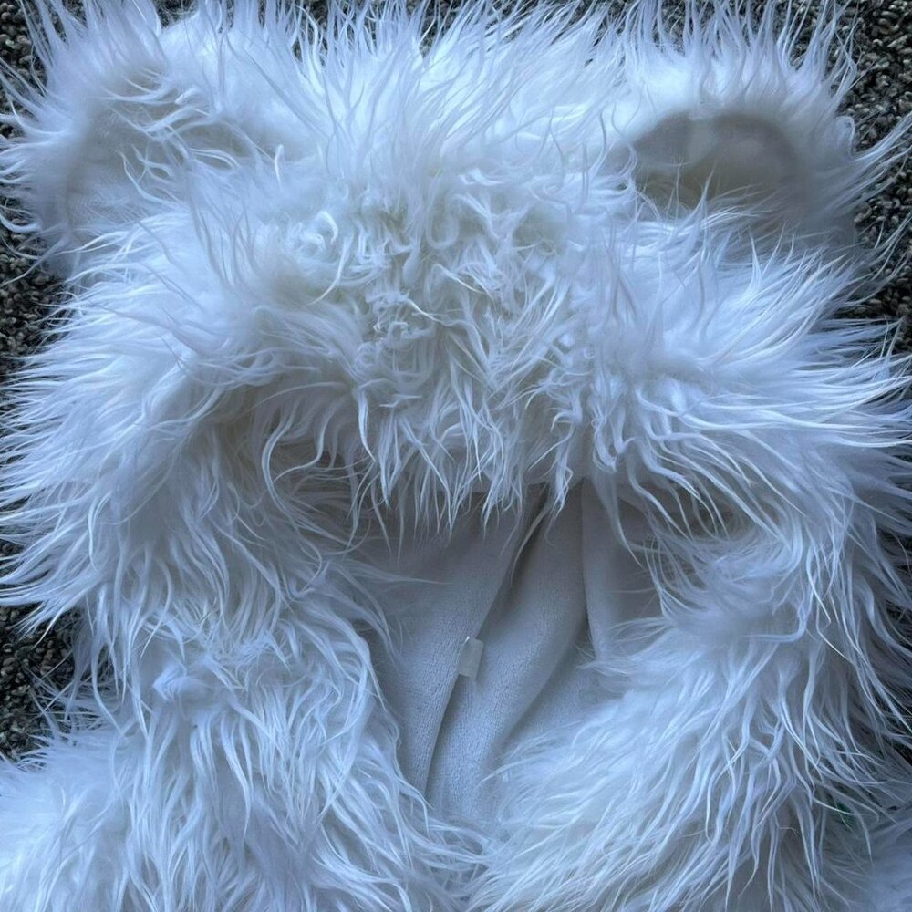 White Faux Fur Vest With Hood/Animal Ears Women S Rave Party Cosplay Gamer Furry - Picture 2 of 7
